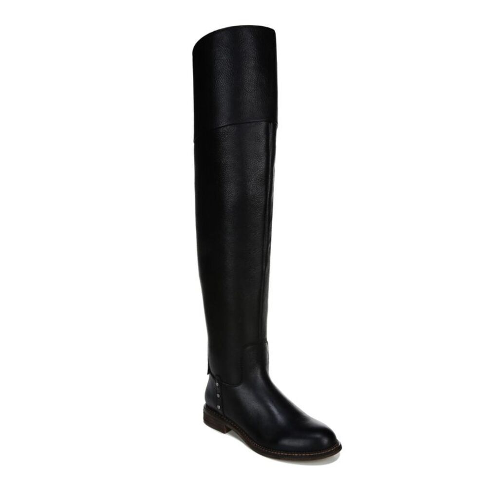FRANCO SARTO Womens Black Haleen Round Toe Block Heel Leather Heeled Boots 6 M